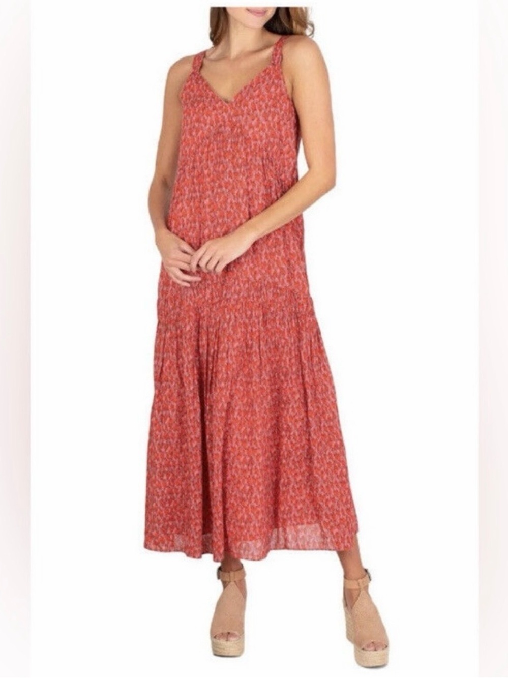 Joie Sleeveless Red Floral Maxi Dress